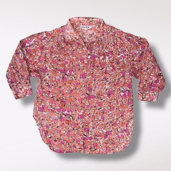 Vintage ABVIEN 3/4 Sleeve Button Down Shirt Soft Floral Cotton Size Medium - Picture 9 of 9